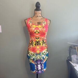 NWOT Elie Tahari Womens Scoop Neck Floral Bodycon Tank Dress Multicolor Small